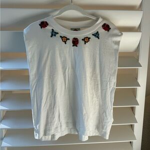 FARM Rio White Tank Top with Floral Embroidery